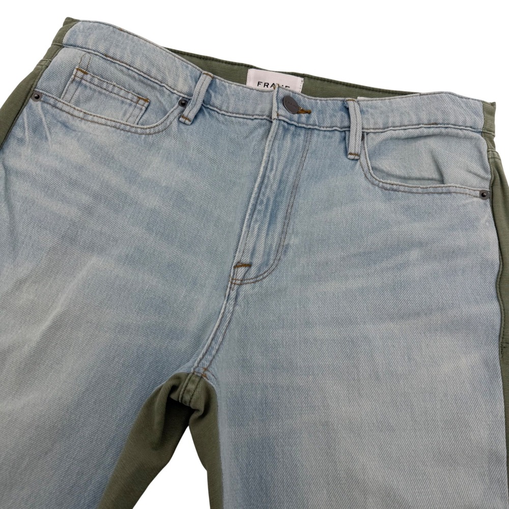 FRAME Le Beau Jeans Womens 27 Blue Olive Green Mixed Media Utility Straight